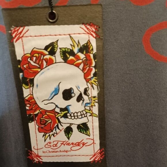 NWT Ed Hardy Grey Shirt with Eagle and Lightning Print, Size L - Picture 4 of 6